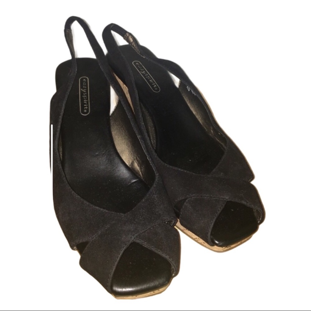 Easy Spirit Black Canvas Ankle Strap Wedges